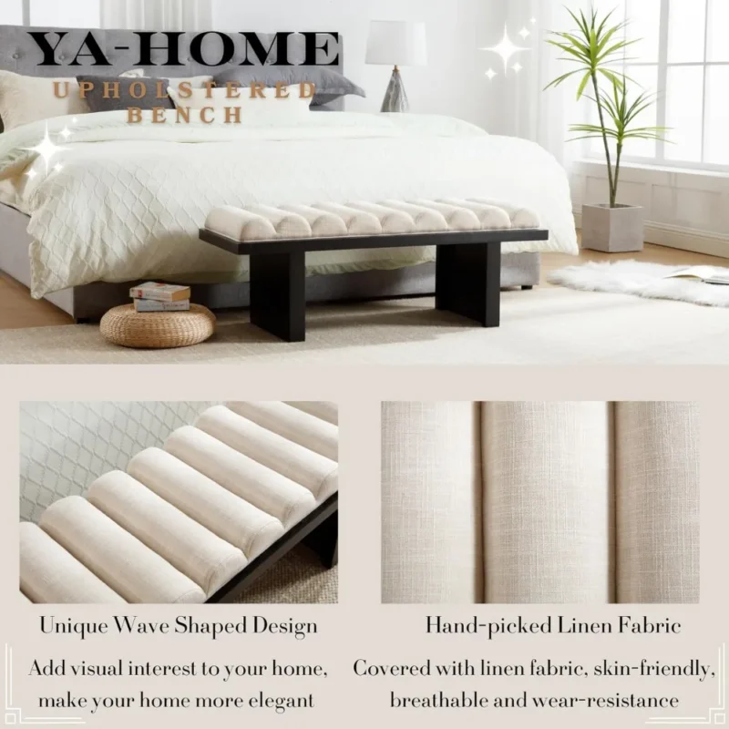 Modern Upholstered Entryway Bench with Cylindrical Cushion for Bedroom and Hallway - Image 5