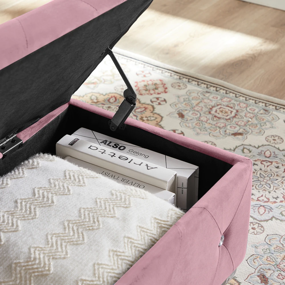 Storage ottoman bench providing hidden organization for entryway essentials
