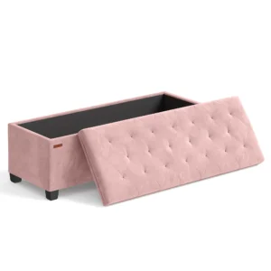Modern Velvet Storage Ottoman Bench with Wooden Legs for Entryway and Bedroom