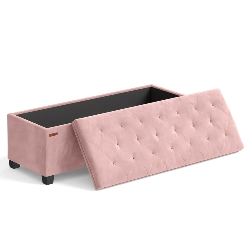 Modern Velvet Storage Ottoman Bench with Wooden Legs for Entryway and Bedroom
