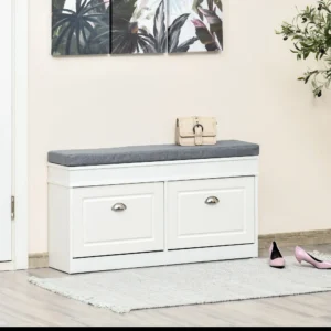 Modern Wood Entryway Bench with Drawers and Cushion for Hallway Storage