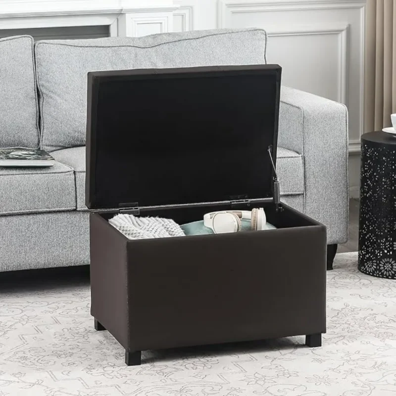 Classic Brown Leather Storage Ottoman Bench with Hidden Storage for Living Room and Entryway - Image 2