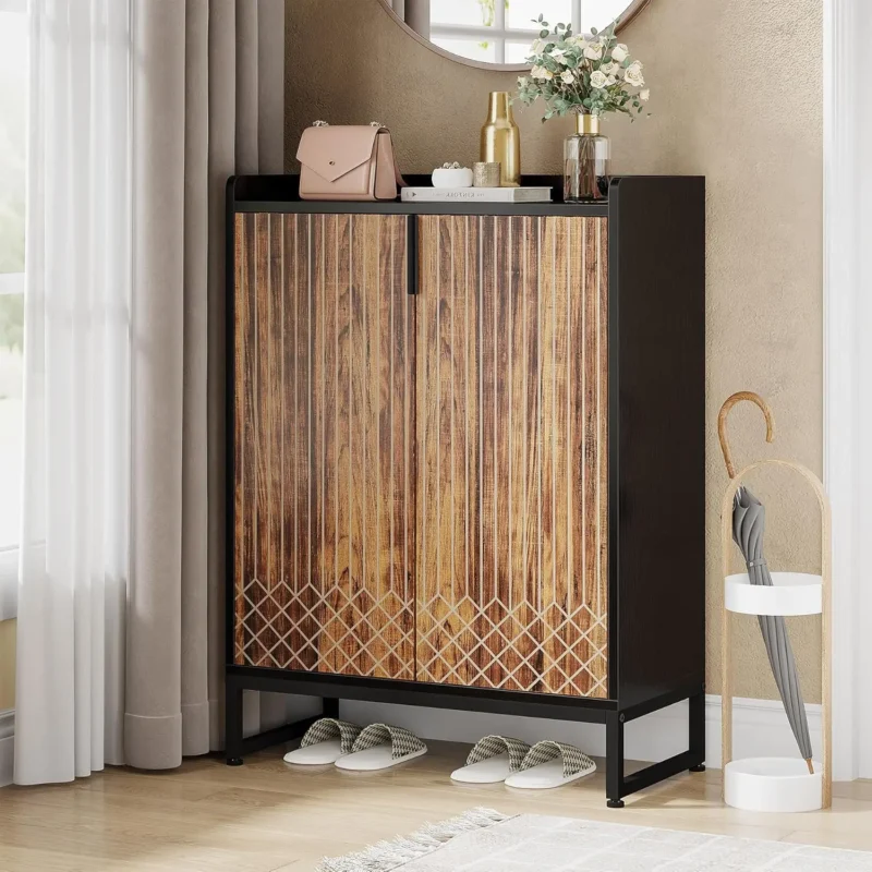 Modern Grey 5-Tier Shoe Cabinet with Doors for Entryway Organization - Image 10