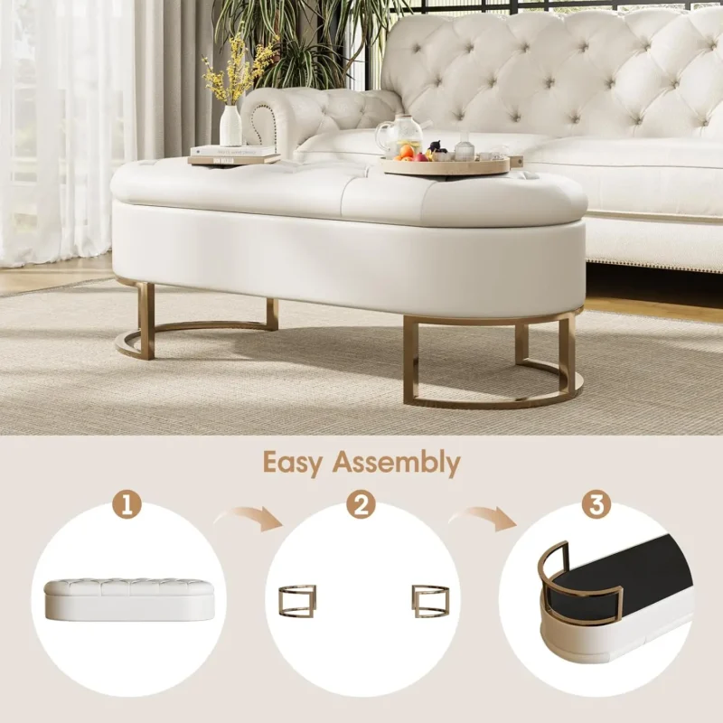Modern Faux Leather Storage Ottoman Bench with Metal Legs for Entryway and Living Room - Image 5