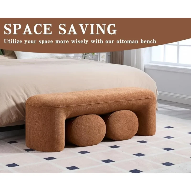 Elegant Chenille Upholstered Storage Bench Set with 2 Stools for Entryway and Bedroom - Image 4