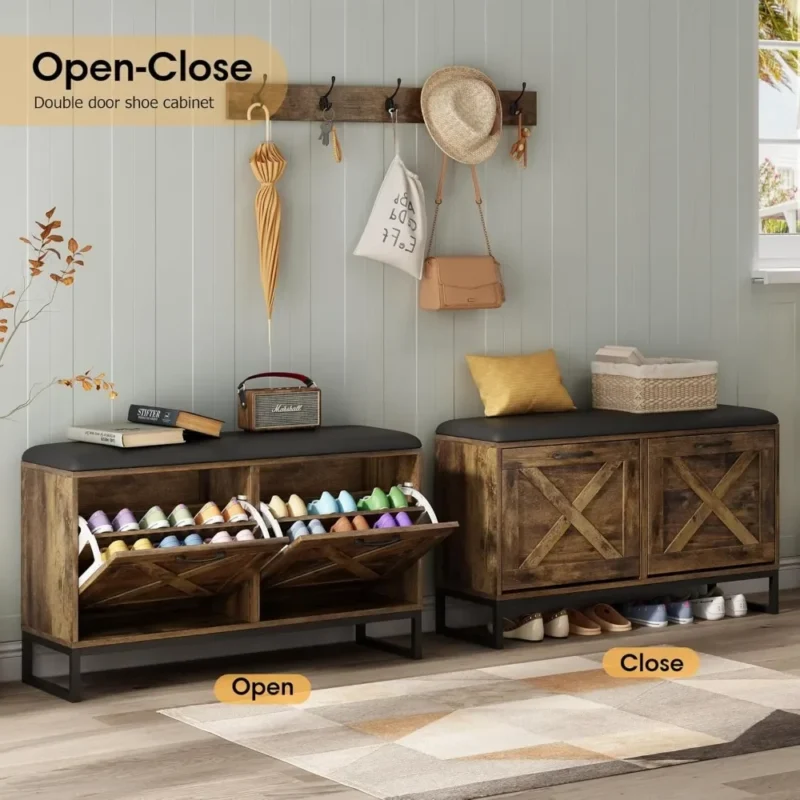 Modern Wood Entryway Bench with Shoe Storage and Coat Rack - Image 4