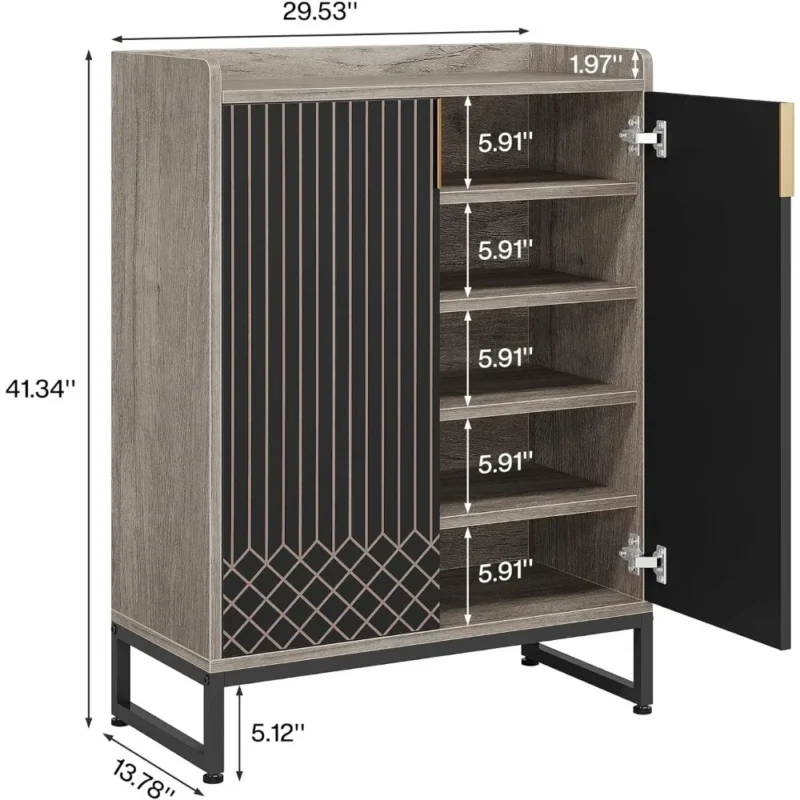 Modern Grey 5-Tier Shoe Cabinet with Doors for Entryway Organization - Image 2