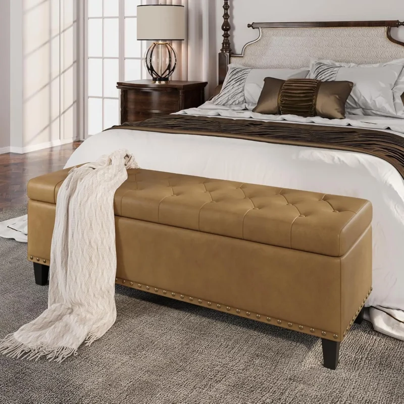 Modern Faux Leather Storage Ottoman Bench with Large Capacity for Living Room and Bedroom - Image 3