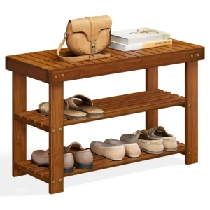 Modern Bamboo Entryway Bench with 3-Tier Shoe Storage for Hallway Organization