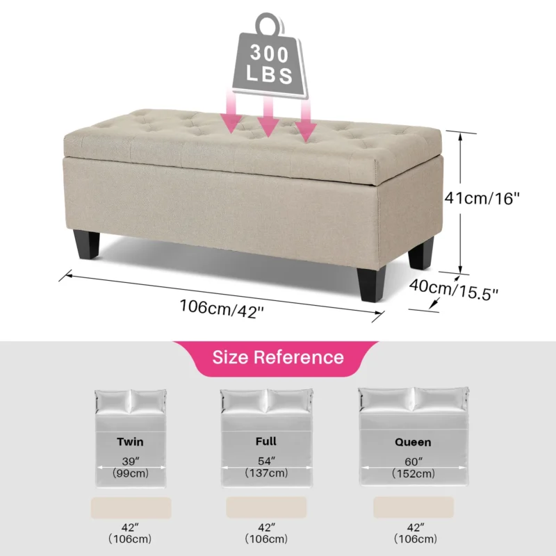 Modern Upholstered Storage Ottoman Bench with Safety Hinge for Entryway and Bedroom - Image 11