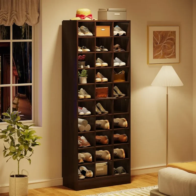 Modern Espresso 10-Tier Shoe Cabinet with 30 Cubbies for Entryway and Closet - Image 4