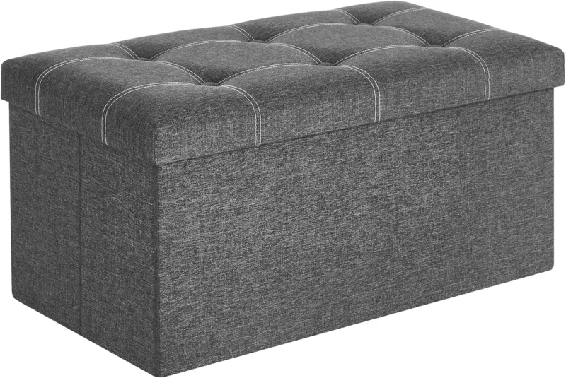 Foldable Linen Storage Bench Ottoman with Breathable Fabric for Entryway and Living Room - Image 2