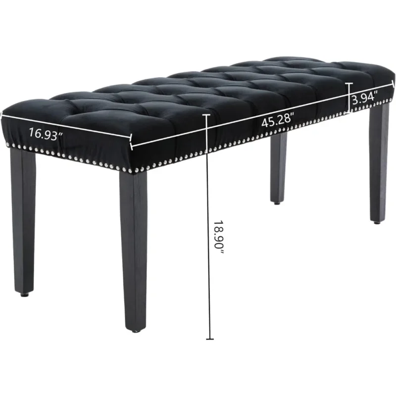 Modern Velvet Button-Tufted Ottoman Bench with Rubberwood Frame for Living Room and Entryway - Image 3