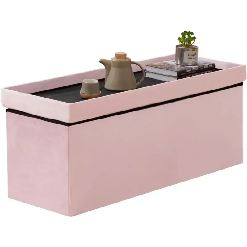 Modern Velvet Folding Storage Ottoman Bench with Hidden Compartment for Living Room Entryway - Image 4