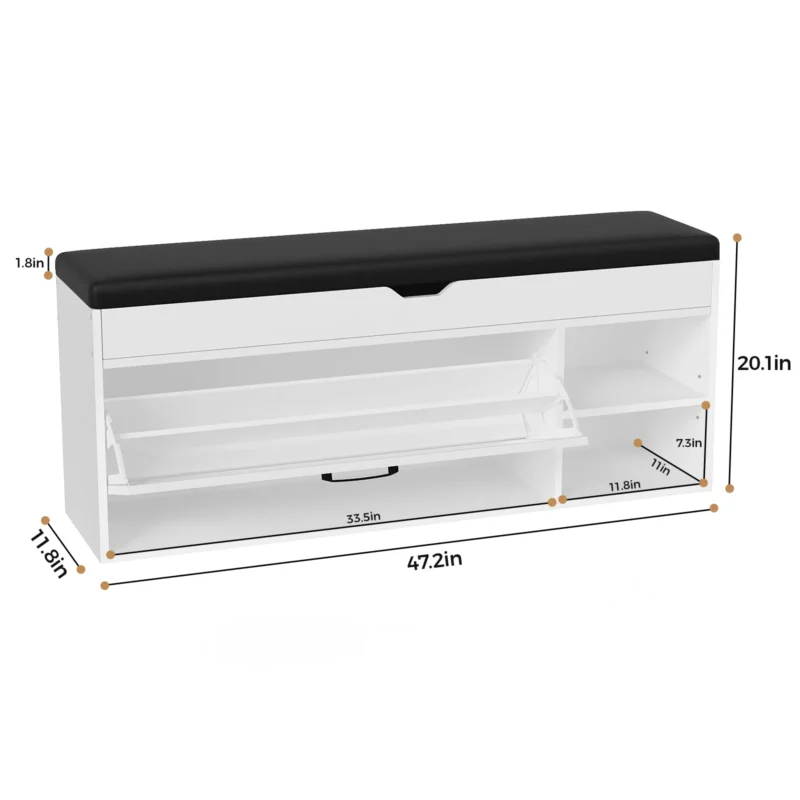 Modern 3-Compartment Entryway Shoe Bench with Flip Drawer for Hallway - Image 3