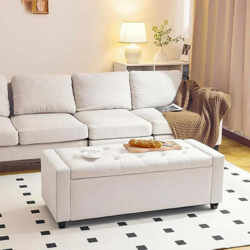 Modern Foldable Ottoman Storage Bench with Hinged Lid for Living Room and Entryway - Image 2