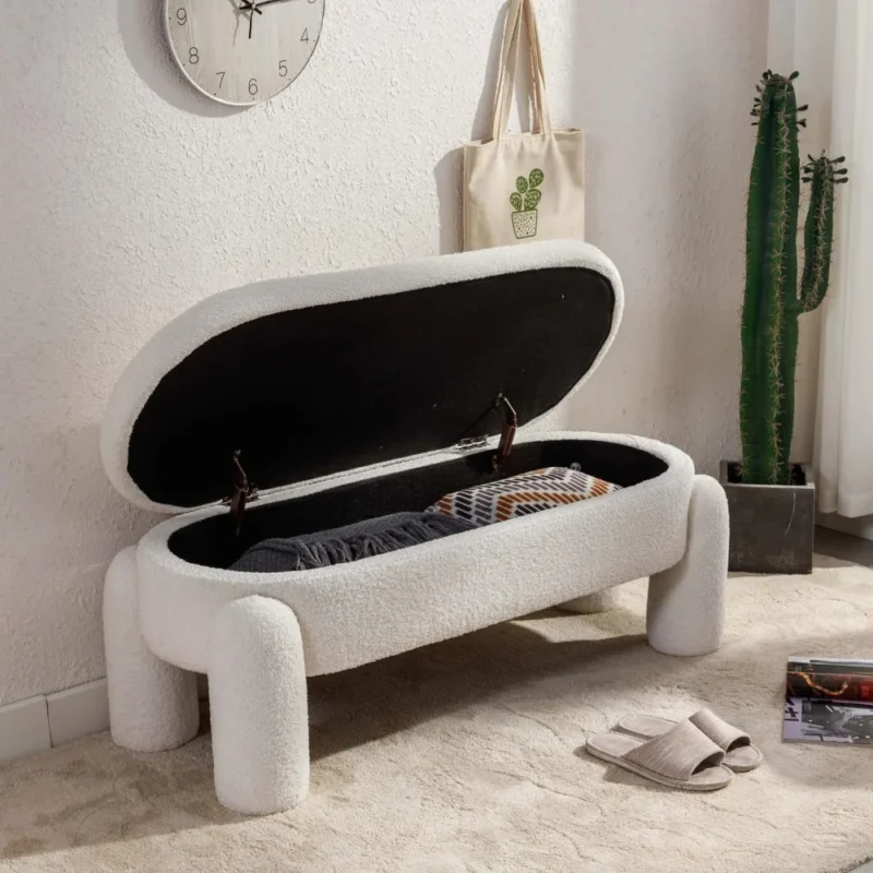 Modern Sherpa Upholstered Storage Bench with Hidden Compartment for Entryway and Living Room - Image 6