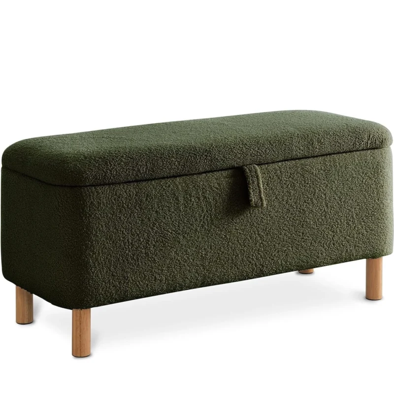 Modern Boucle Storage Ottoman Bench with Sherpa Upholstery for Bedroom and Entryway - Image 9
