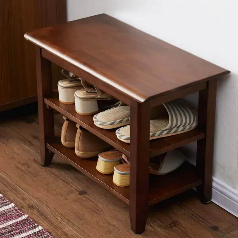 Natural Wood Entryway Bench with Shoe Storage Shelf for Hallway and Mudroom - Image 4