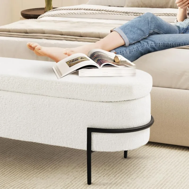 Modern Upholstered Storage Ottoman Bench with Metal Frame for Living Room - Image 6