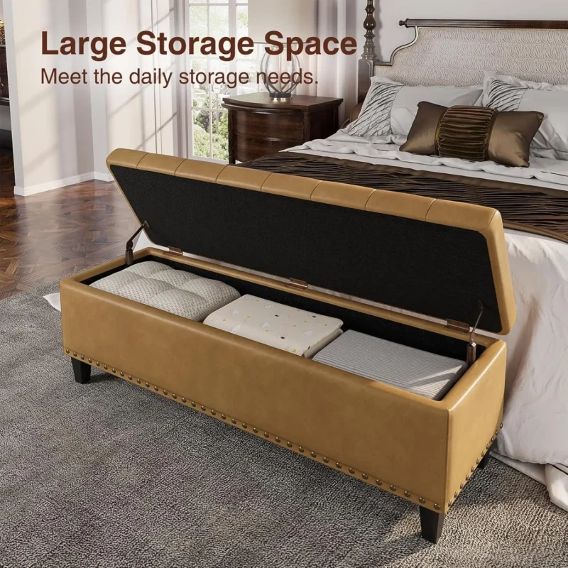 Modern Faux Leather Storage Ottoman Bench with Large Capacity for Living Room and Bedroom - Image 4