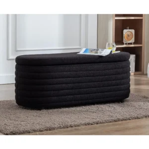 Modern Faux Fur Upholstered Storage Bench with Ottoman for Entryway and Living Room