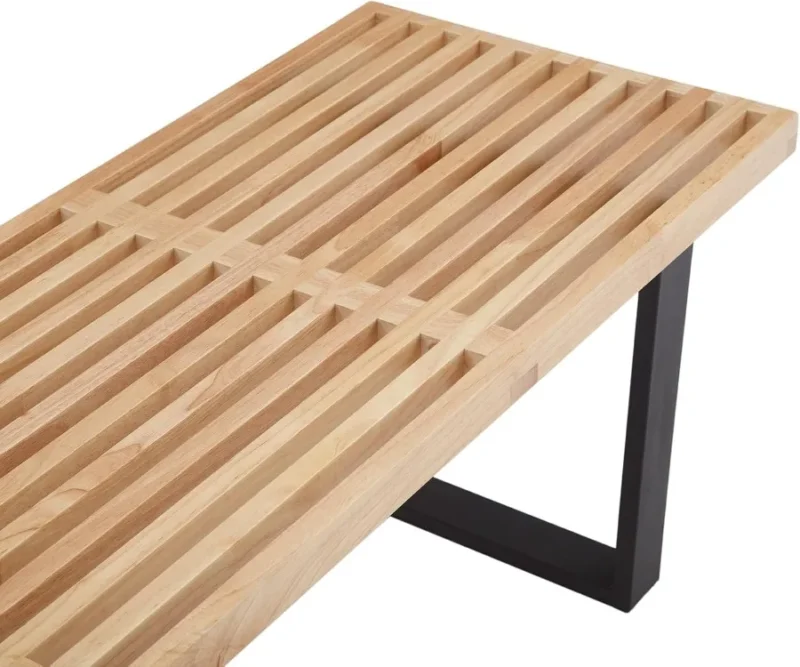 Industrial Wood Entryway Bench with Metal Frame for Bedroom and Dining Area - Image 3