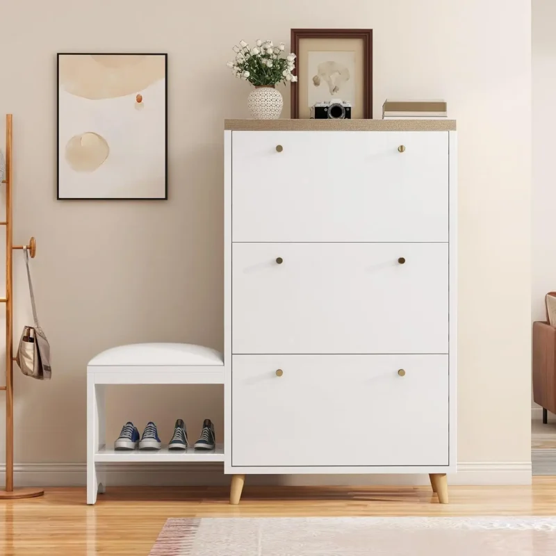 Modern Wooden Entryway Cabinet Bench with Hidden Shoe Storage for Narrow Hallways - Image 3