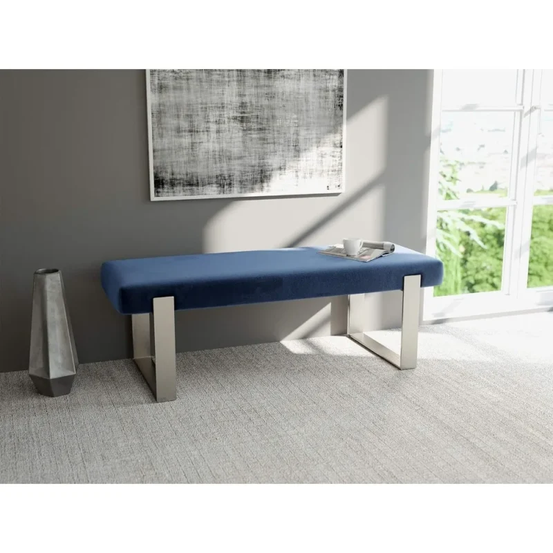 Modern Velvet Entryway Bench with Brushed Nickel Frame for Bedroom and Hallway - Image 6
