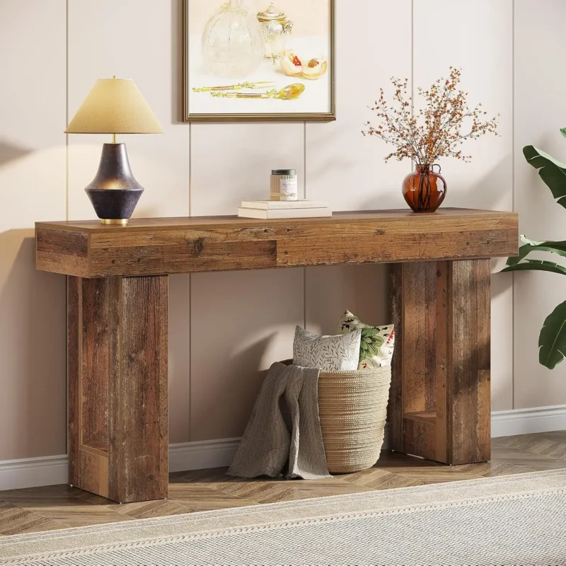 Modern Farmhouse 63-Inch Console Table with Rectangular Top for Entryway and Living Room - Image 10