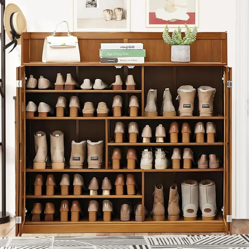 Modern Bamboo Entryway Shoe Cabinet with 7-Tier Storage for 36-40 Pairs - Image 6