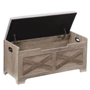 Rustic Wooden Storage Bench with Lift Top Seat for Entryway and Bedroom