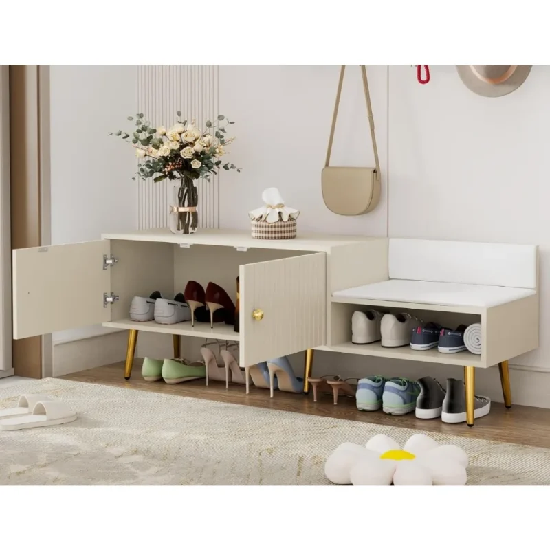 Modern Upholstered Entryway Bench with Shoe Storage Cabinet for Mudroom and Living Room - Image 3