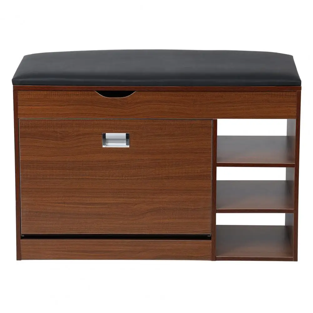 Scandinavian wood entryway bench with secure storage drawer