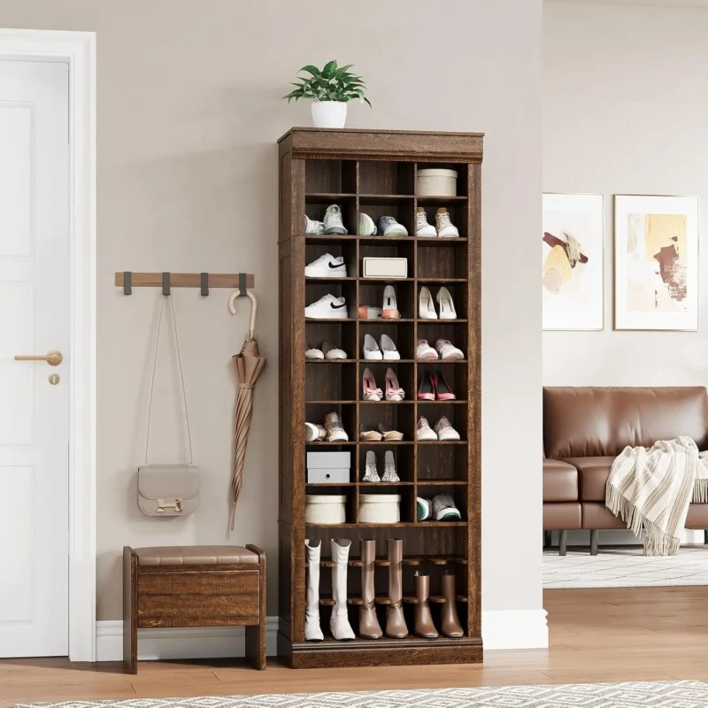 Modern 10-Tier Tall Entryway Shoe Storage Cabinet with 27 Cubbies for Boots and Footwear - Image 5