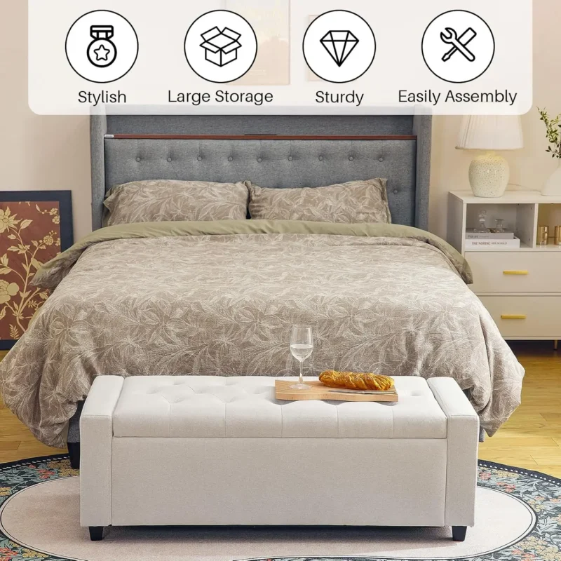 Modern Foldable Ottoman Storage Bench with Hinged Lid for Living Room and Entryway - Image 4