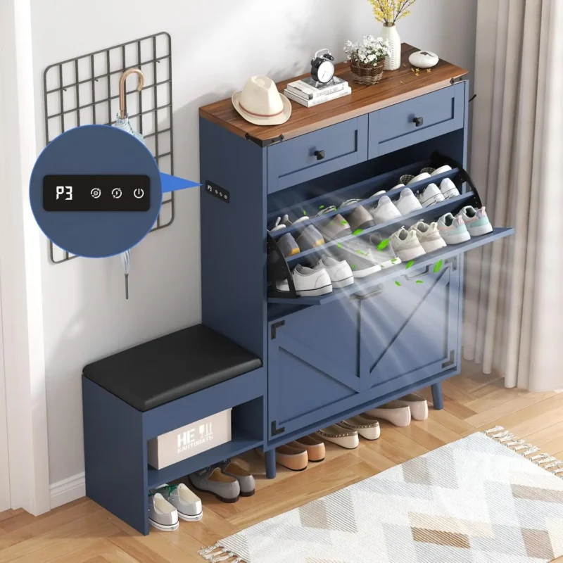 Modern Farmhouse Shoe Storage Bench with 4 Drawers for Entryway and Hallway - Image 7
