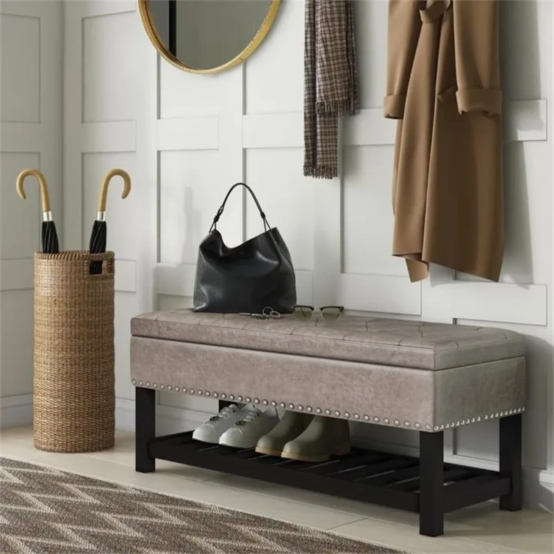 Modern Faux Leather Storage Ottoman Bench with Safety Hinge for Living Room and Bedroom - Image 3