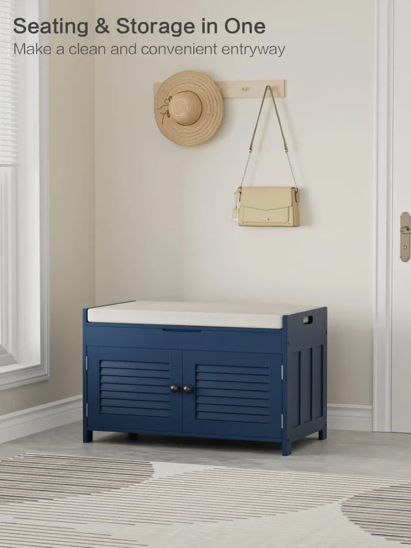 Modern Upholstered Entryway Shoe Bench with Lift Top Storage and Adjustable Shelves - Image 3