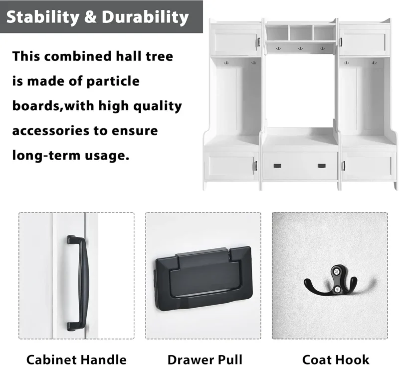 Modern Hall Tree Storage Bench with Coat Rack and Shoe Cabinet for Entryway - Image 5