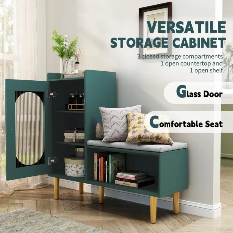 Modern L-Shaped Entryway Bench with Storage Cabinet and Padded Seat - Image 5