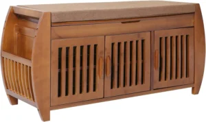 Modern Wooden Entryway Bench with Hidden Storage Compartment and Detachable Cushion