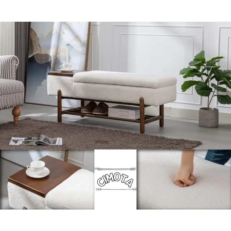 Modern Upholstered Sherpa Entryway Bench with Shoe Storage for Living Room and Bedroom - Image 4
