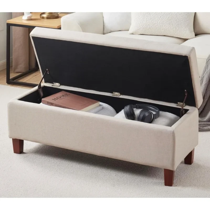 Modern Linen Storage Ottoman Bench with Hinged Lid for Entryway and Bedroom