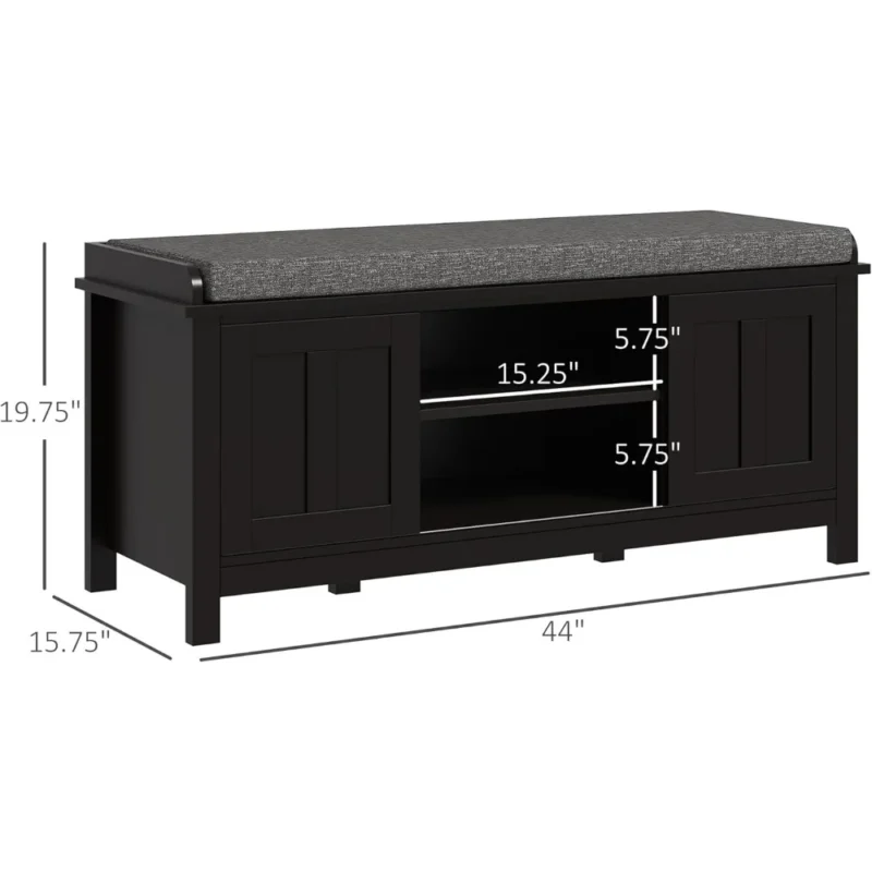 Modern Black Engineered Wood Entryway Bench with Sliding Door Shoe Storage for Hallway - Image 3