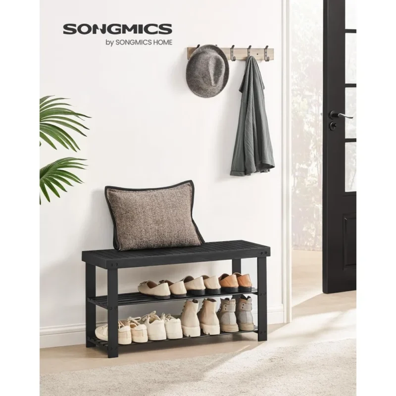 Natural Bamboo 3-Tier Entryway Bench with Shoe Storage for Hallway and Mudroom - Image 2