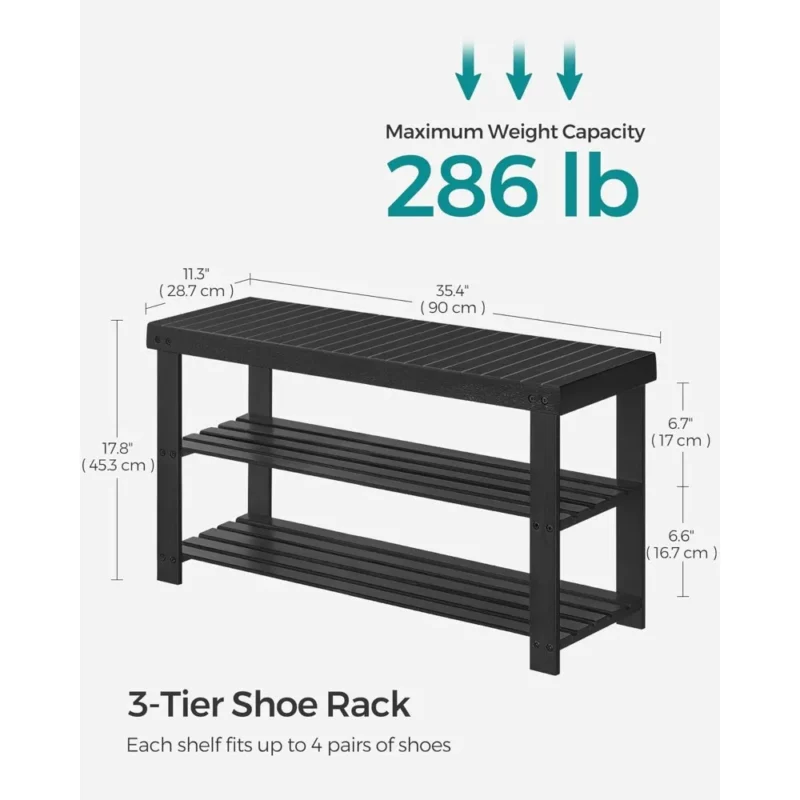 Natural Bamboo 3-Tier Entryway Bench with Shoe Storage for Hallway and Mudroom - Image 3