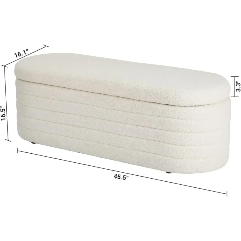 Modern Sherpa Upholstered Ottoman Storage Bench for Entryway and Living Room - Image 2