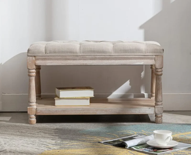 Modern Tufted Entryway Storage Bench with Shoe Rack for Hallway and Bedroom - Image 4