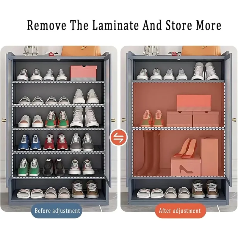 Bamboo 8-Tier Entryway Shoe Cabinet with Doors for 36-40 Pairs - Image 6
